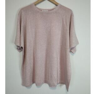 Anna Gray Pink Metallic Silk Blend Short Sleeve Round Neck Sweater Size 3X